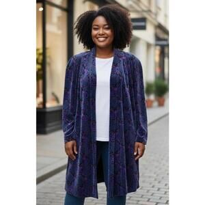 Vintage 80s Gallery Purple Paisley Velvet Swing Coat Womens Size XL / 1X (Flaws)